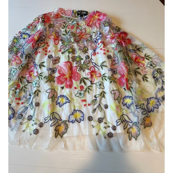 Marc Bouwer NWOT Mesh Embroidered Floral Blouse Colorful Sz M Flare Sleeves Boho - Picture 8 of 11